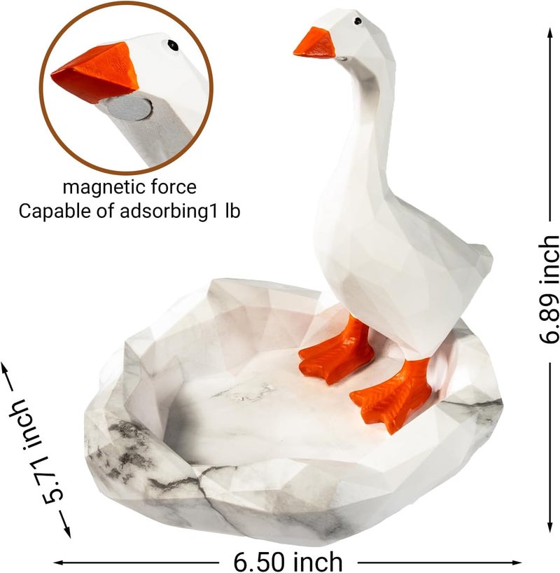 REFREZZ 7 INCH Desk Goose Decor Magnetic Goose Key Holder Set Silly Goose for Entryway Table Kawaii Nightstand Decor Nice Apartment Gift and Housewarming Gift for New House - Image 2